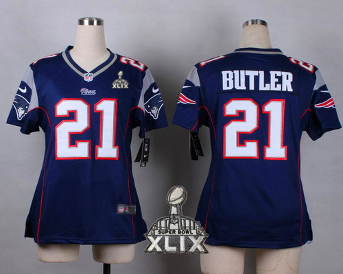 Nike New England Patriots #21 Malcolm Butler 2015 Super Bowl XLIX Blue Game Womens Jersey
