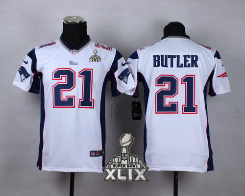 Nike New England Patriots #21 Malcolm Butler 2015 Super Bowl XLIX White Game Kids Jersey