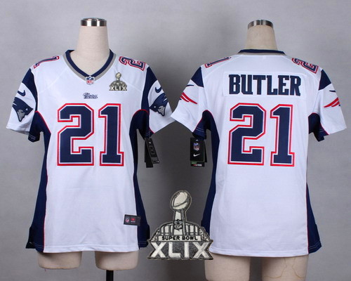 Nike New England Patriots #21 Malcolm Butler 2015 Super Bowl XLIX White Game Womens Jersey