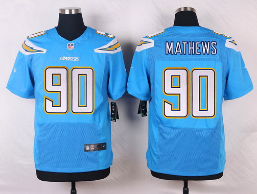 Nike San Diego Chargers #90 Ricardo Mathews Light Blue Alternate NFL Nike Elite Jersey