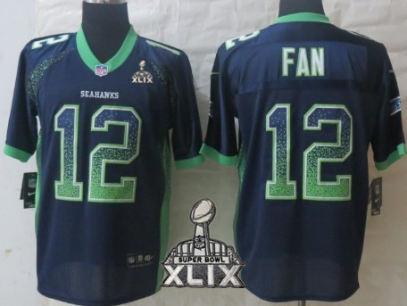 Nike Seattle Seahawks #12 Fan 2015 Super Bowl XLIX 2013 Drift Fashion Blue Elite Jersey