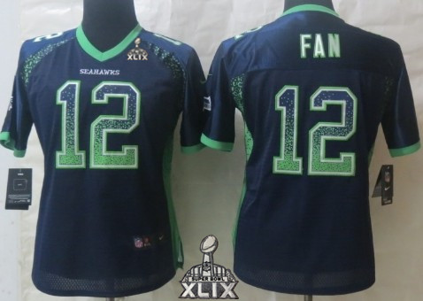 Nike Seattle Seahawks #12 Fan 2015 Super Bowl XLIX 2013 Drift Fashion Blue Womens Jersey