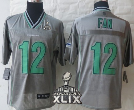 Nike Seattle Seahawks #12 Fan 2015 Super Bowl XLIX 2013 Gray Vapor Elite Jersey