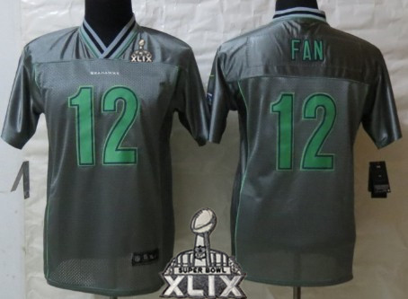 Nike Seattle Seahawks #12 Fan 2015 Super Bowl XLIX 2013 Gray Vapor Kids Jersey