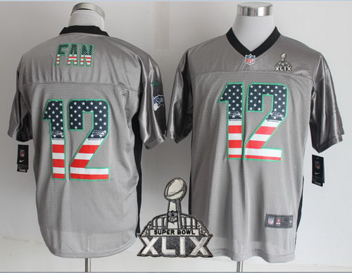Nike Seattle Seahawks #12 Fan 2015 Super Bowl XLIX 2014 USA Flag Fashion Gray Elite Jersey