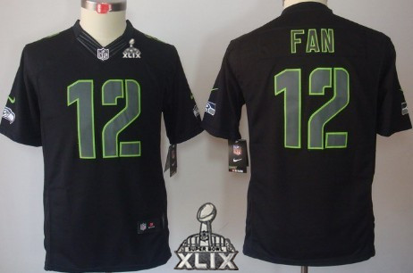 Nike Seattle Seahawks #12 Fan 2015 Super Bowl XLIX Black Impact Limited Kids Jersey