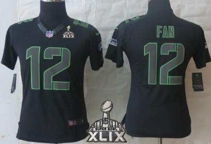 Nike Seattle Seahawks #12 Fan 2015 Super Bowl XLIX Black Impact Limited Womens Jersey