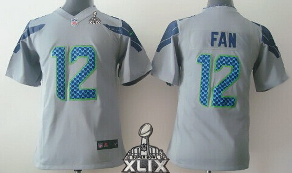 Nike Seattle Seahawks #12 Fan 2015 Super Bowl XLIX Gray Game Kids Jersey