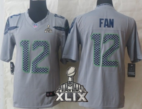 Nike Seattle Seahawks #12 Fan 2015 Super Bowl XLIX Gray Limited Jersey