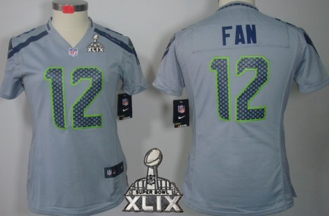 Nike Seattle Seahawks #12 Fan 2015 Super Bowl XLIX Gray Limited Womens Jersey