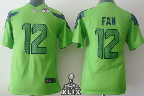 Nike Seattle Seahawks #12 Fan 2015 Super Bowl XLIX Green Game Kids Jersey
