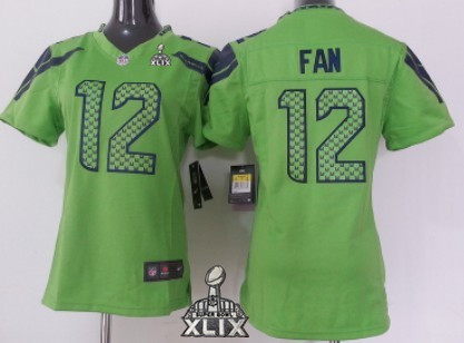 Nike Seattle Seahawks #12 Fan 2015 Super Bowl XLIX Green Game Womens Jersey