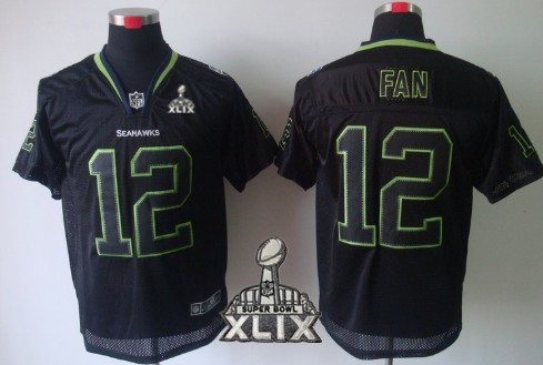 Nike Seattle Seahawks #12 Fan 2015 Super Bowl XLIX Lights Out Black Elite Jersey