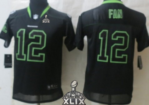 Nike Seattle Seahawks #12 Fan 2015 Super Bowl XLIX Lights Out Black Kids Jersey