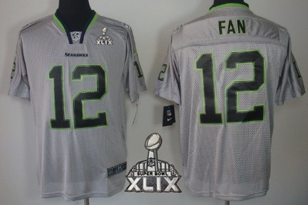 Nike Seattle Seahawks #12 Fan 2015 Super Bowl XLIX Lights Out Gray Elite Jersey