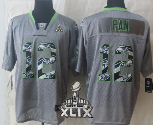 Nike Seattle Seahawks #12 Fan 2015 Super Bowl XLIX Lights Out Gray Ornamented Elite Jersey