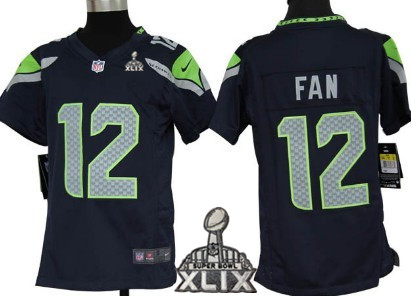 Nike Seattle Seahawks #12 Fan 2015 Super Bowl XLIX Navy Blue Game Kids Jersey