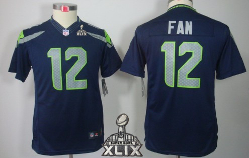 Nike Seattle Seahawks #12 Fan 2015 Super Bowl XLIX Navy Blue Limited Kids Jersey