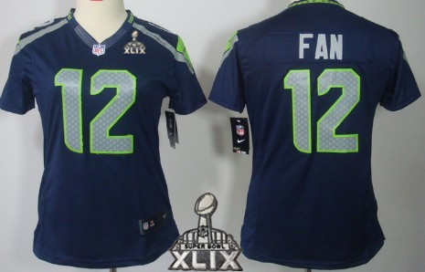 Nike Seattle Seahawks #12 Fan 2015 Super Bowl XLIX Navy Blue Limited Womens Jersey