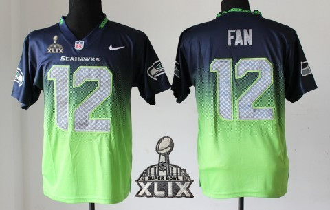 Nike Seattle Seahawks #12 Fan 2015 Super Bowl XLIX Navy Blue/Green Fadeaway Elite Jersey