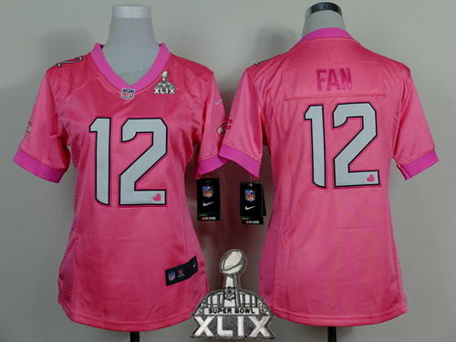 Nike Seattle Seahawks #12 Fan 2015 Super Bowl XLIX Pink Love Womens Jersey