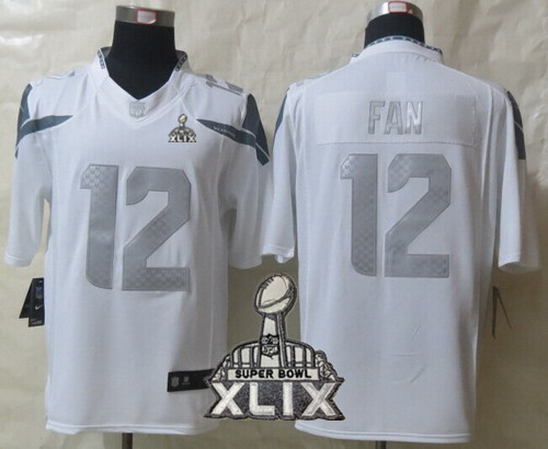 Nike Seattle Seahawks #12 Fan 2015 Super Bowl XLIX Platinum White Limited Jersey