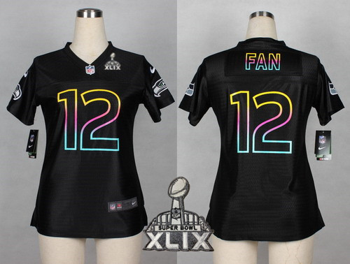 Nike Seattle Seahawks #12 Fan 2015 Super Bowl XLIX Pro Line Black Fashion Womens Jersey