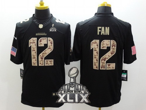 Nike Seattle Seahawks #12 Fan 2015 Super Bowl XLIX Salute to Service Black Limited Jersey