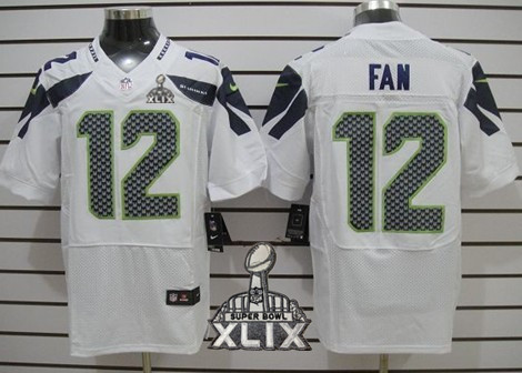 Nike Seattle Seahawks #12 Fan 2015 Super Bowl XLIX White Elite Jersey