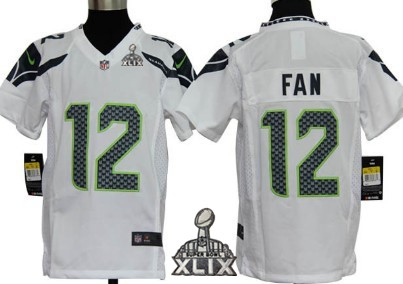 Nike Seattle Seahawks #12 Fan 2015 Super Bowl XLIX White Game Kids Jersey