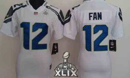 Nike Seattle Seahawks #12 Fan 2015 Super Bowl XLIX White Game Womens Jersey