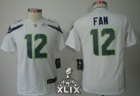 Nike Seattle Seahawks #12 Fan 2015 Super Bowl XLIX White Limited Kids Jersey