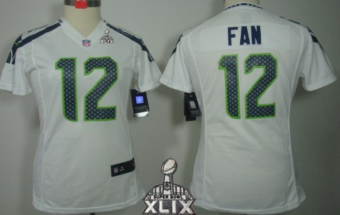 Nike Seattle Seahawks #12 Fan 2015 Super Bowl XLIX White Limited Womens Jersey