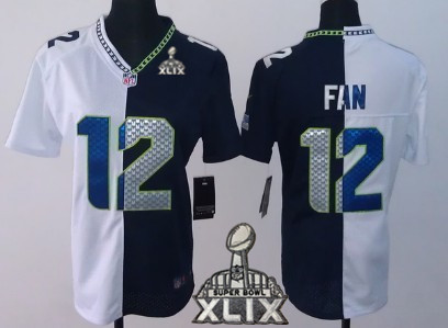 Nike Seattle Seahawks #12 Fan 2015 Super Bowl XLIX White/Navy Blue Two Tone Womens Jersey