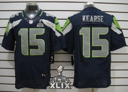 Nike Seattle Seahawks #15 Jermaine Kearse 2015 Super Bowl XLIX Navy Blue Elite Jersey