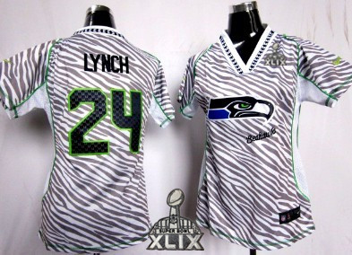 Nike Seattle Seahawks #24 Marshawn Lynch 2015 Super Bowl XLIX 2012 Womens Zebra Fashion Jersey