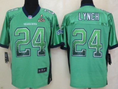 Nike Seattle Seahawks #24 Marshawn Lynch 2015 Super Bowl XLIX 2013 Drift Fashion Green Elite Jersey