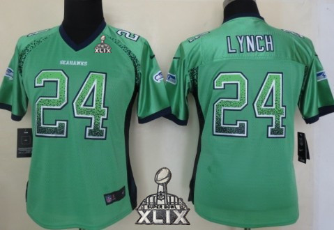 Nike Seattle Seahawks #24 Marshawn Lynch 2015 Super Bowl XLIX 2013 Drift Fashion Green Womens Jersey