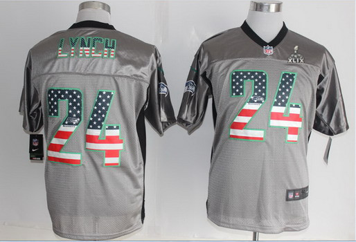 Nike Seattle Seahawks #24 Marshawn Lynch 2015 Super Bowl XLIX 2014 USA Flag Fashion Gray Elite Jersey