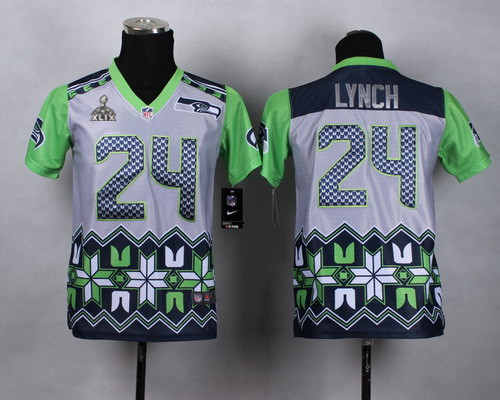 Nike Seattle Seahawks #24 Marshawn Lynch 2015 Super Bowl XLIX Noble Fashion Kids Jersey