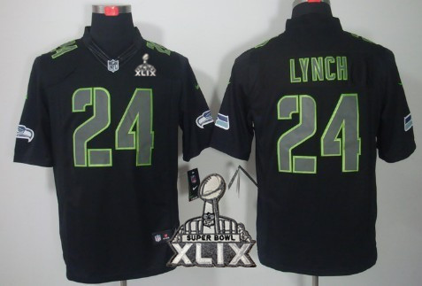 Nike Seattle Seahawks #24 Marshawn Lynch 2015 Super Bowl XLIX Black Impact Limited Jersey