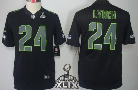 Nike Seattle Seahawks #24 Marshawn Lynch 2015 Super Bowl XLIX Black Impact Limited Kids Jersey