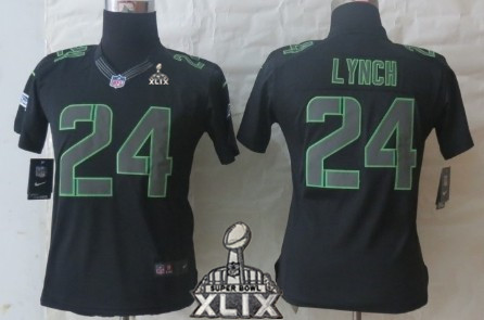 Nike Seattle Seahawks #24 Marshawn Lynch 2015 Super Bowl XLIX Black Impact Limited Womens Jersey