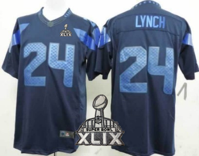 Nike Seattle Seahawks #24 Marshawn Lynch 2015 Super Bowl XLIX Drenched Limited Blue Jersey