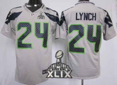Nike Seattle Seahawks #24 Marshawn Lynch 2015 Super Bowl XLIX Gray Game Jersey