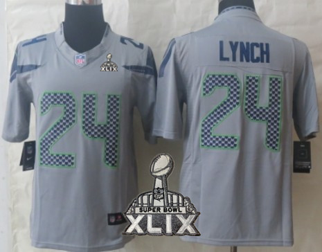 Nike Seattle Seahawks #24 Marshawn Lynch 2015 Super Bowl XLIX Gray Limited Jersey