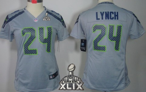 Nike Seattle Seahawks #24 Marshawn Lynch 2015 Super Bowl XLIX Gray Limited Womens Jersey