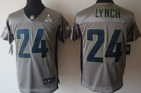 Nike Seattle Seahawks #24 Marshawn Lynch 2015 Super Bowl XLIX Gray Shadow Elite Jersey