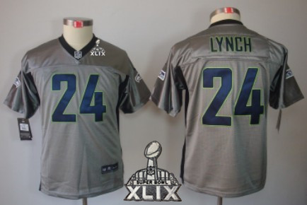 Nike Seattle Seahawks #24 Marshawn Lynch 2015 Super Bowl XLIX Gray Shadow Kids Jersey