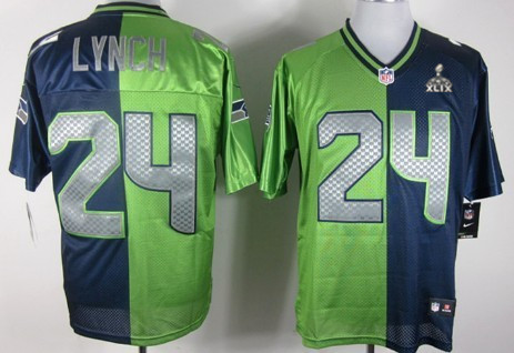 Nike Seattle Seahawks #24 Marshawn Lynch 2015 Super Bowl XLIX Green/Navy Blue Two Tone Elite Jersey